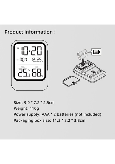 Vkemall Çok İşlevli Dijital Elektronik Çalar Saat, Dijital Ekranlı Sıcaklık Ve Nem Saati, İç Mekan