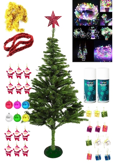 150 Cm Yılbaşı Çam Ağaç Seti 10 Metre Pilli Rgb Ledli Işık Tepe