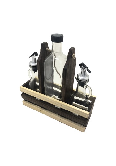 Ahşap Doğal 3lü 2+1 Set Yağdanlık Ve Sosluk Takımı Set Ceviz 1 Set Ceviz