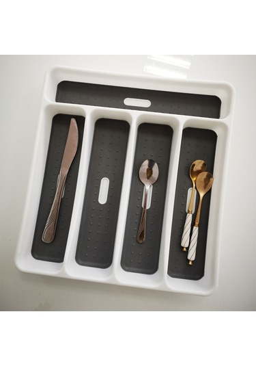 Honmex Plastik Çekmecelik Bıçak-çatal Organizatörü, 5 Bölmeli, Kaymazsız Tabanlı, Mutfak Gereçlerini Düzenle Beyaz