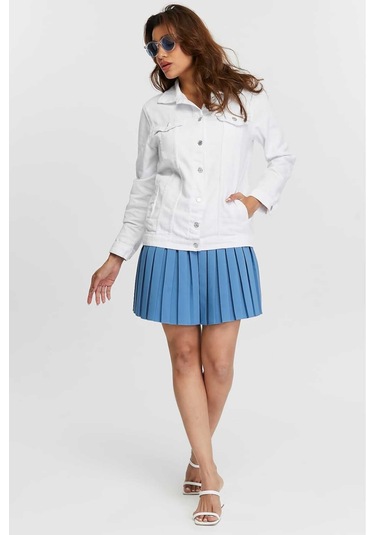 Shevega Kadın Beyaz Boyfriend Uzun Keten Ceket Beyaz