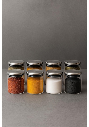 300 Ml 70 Mm X 100 Mm 6 Lı Borosilikat Cam Baharatlık Seti-sızdırmaz Sılıkonlu Metal Kapak Beyaz