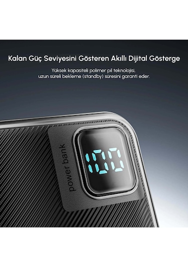 Ven-dens Vd-pb061 20000mah Premium Powerbank Dahili Çift Kablolu Siyah