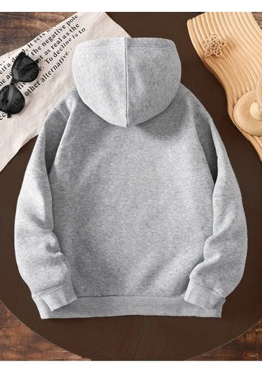 Kışlık Kapüşonlu Sweatshirt, Çocuk Los Angeles 79 Baskılı Gri