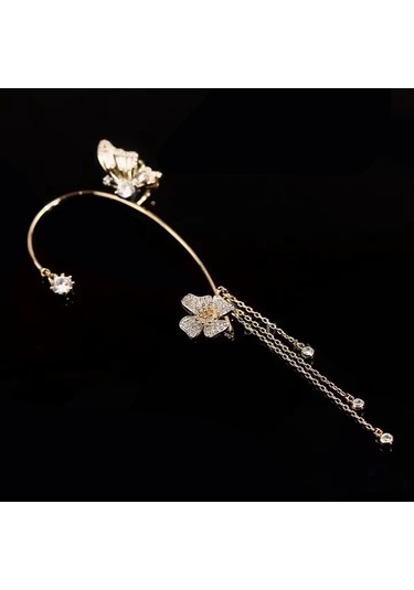 Samdoo Altın Renkli Kelebek Desenli Zirkon Taşlı, Burun Sansız Kupramalzemeli, Hafif Ve Şık Kulak Klampları - Üst Düzey Tasarım, Günlük Ve Özel Etkinlikler İçin Gold