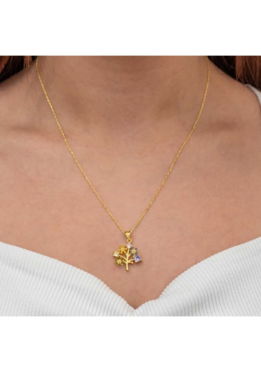 Artsmagazinmücevher Gümüş Gold Renkli Hayat Ağacı Kadın Kolye