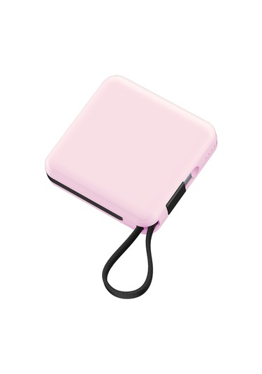 Raptic 5000 mAh Lightning - Type-C Kablolu Dijital Led Göstergeli Askılı Powerbank  Pembe