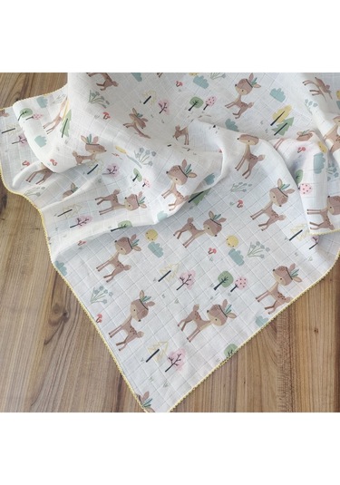 Desenli Müslin Kız Erkek Bebek Battaniyesi Oeko-texli %100 Pamuklu D Puset Örtüsü Yenidoğan 90x80cm Sarı