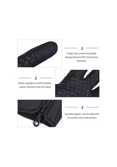 Ranyeek Kışın Sıcak Tutan Dokunmatik Ekran Eldiveni, Motosiklet Ve Kayak İçin Su Geçirmez Pu Fermuarlı, Erkek Ve Kadın İçin. Siyah