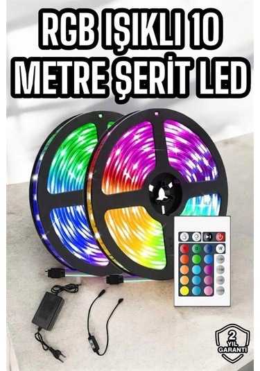 Bfs Yeni Nesil Rgb Işıklı 10metre Şerit Led Kumandalı Şarj Edilebilir Çok Renkli