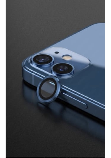 Apple İphone 12 Mini Kamera Koruyucu Lens Mercek Metal Çerçeveli 2li Set Mavi Blue