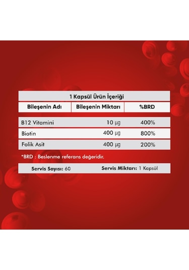 Voop B12 Biotin ve Folik Asit İçeren Takviye Edici Gıda 60 Kapsül