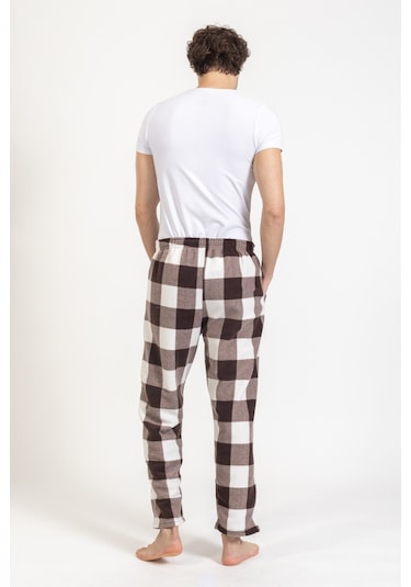 Erkek Polar Kışlık Eşofman Alt Desenli Tampap Polar Alt- 1060 Krem