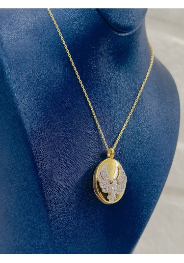 Gold Renk Kapaklı Alya Model Kadın Gümüş Kolye - Alya Kolyesi Gümüş