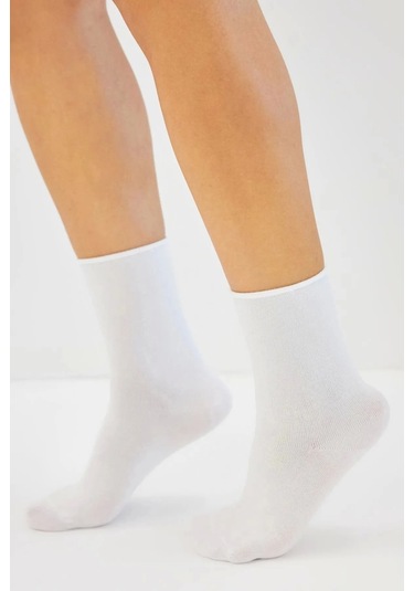 Bambu Kadın Lastiksiz Beyaz Soket Dikişsiz Premium Çorap 3'lü Pkt