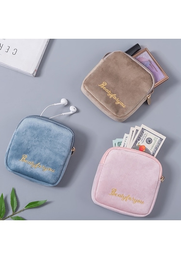 Peluş Bez Sıhhi Peçete Saklama Çantası Hijyenik Ped Saklama Çantası Tavuskuşu Mavisi Çok Renkli