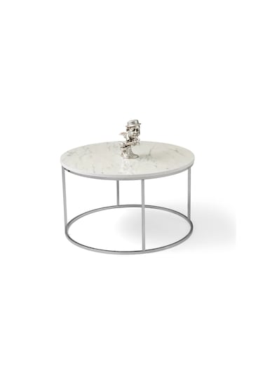 Ahşap Parlak Lake Orta Sehpa Metal Krom Ayaklı Mermer Desenli