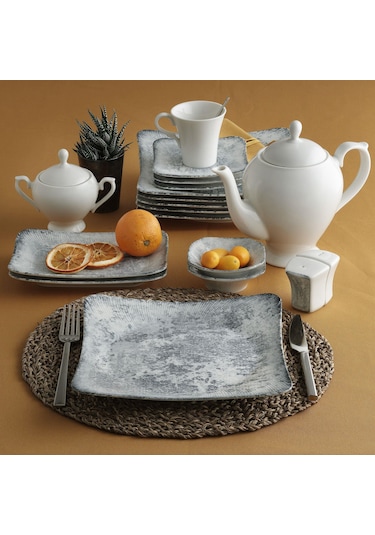 Güral Spinoza 36 Parça Kahvaltı Takımı Reaktif 511 Beyaz - Gri