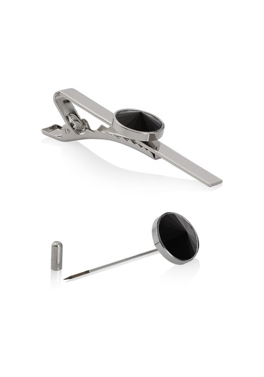 Zekupp Kol Düğmesi Kravat İğne Seti - Derin Siyah