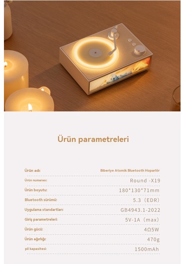 Premium Aromaterapi Vinil Bluetooth Hoparlör-beyaz