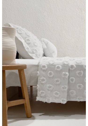 Koza Home Sitra Krem Çift Kişilik Püsküllü Yatak Örtüsü 230x250 2 Yastık 50