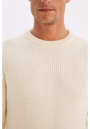 DeFacto Standart Fit Normal Kesim Bisiklet Yaka Dokulu Triko Kazak C8814AX24WNER139