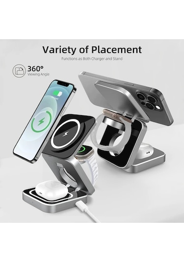 Topshop1 Derin Gri Katlanabilir Stand Hizli Sarj Usb Type C Seyahat Dostu 36v Telefon Kulaklik Saat