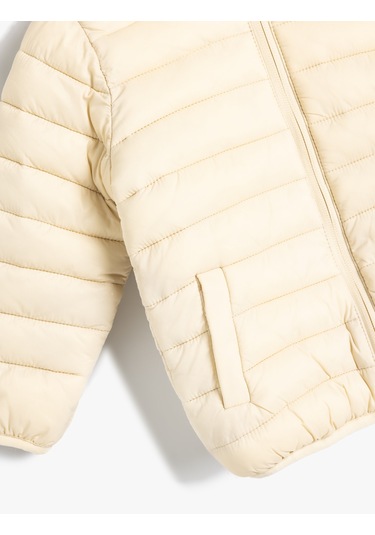 Koton Şişme Mont Kapşonlu Cepli Fermuarlı Ekru 5wmb20009tw Ekru