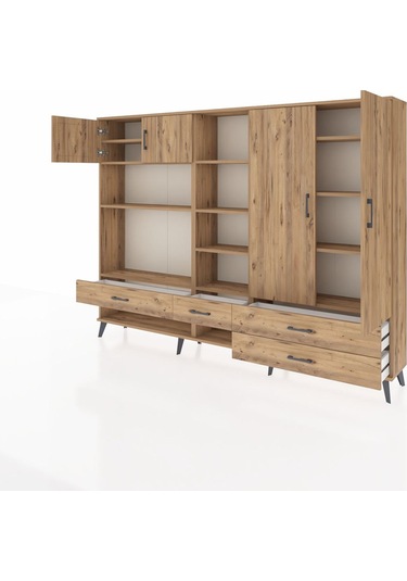 Arges Dolap 12 Raflı 4 Çekmeceli 4 Kapaklı 220x30x163 Çam-çam Çam-çam