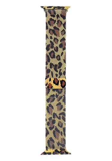 Apple Watch Uyumlu  42mm Zore Krd-01 Leopar Desenli Metal Kordon