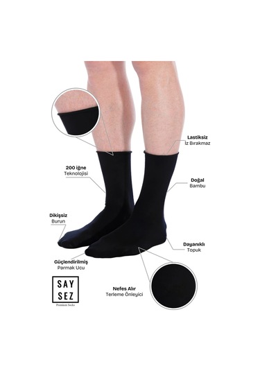Bambu Erkek Lastiksiz Gri Soket Dikişsiz Premium Çorap 3'lü Paket / İz Bırakmaz / Sıkmayan Çorap Gri Melanj