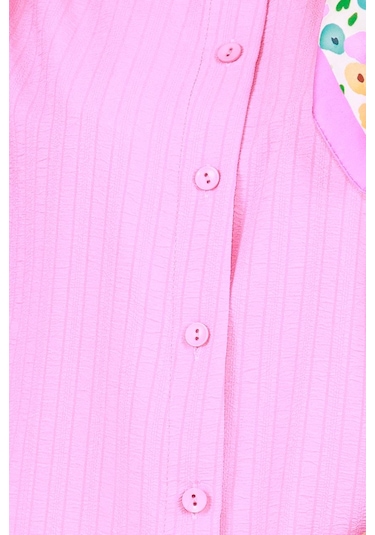 Sevitli Bol Kesim Yırtmaçlı Gömlek-pembe-3984-pembe Pembe