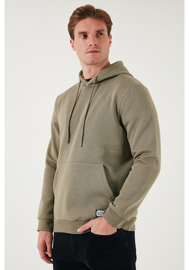 Buratti Regular Fit Kapüşonlu Kanguru Cepli Içi Tüylü Yumuşak Şardonlu Erkek Sweat 5905281 Vizon Yeşili