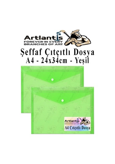 Yeşil A4 Çıtçıtlı Dosya Şeffaf Renkli Zarf Dosya 2 Adet Çıt Çıtlı Dosya Su Geçirmez 100 Yaprak Kapasite