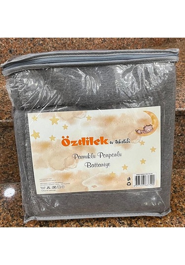 Özdilek Pamuklu Ponponlu Bebek Battaniyesi Gri Gri