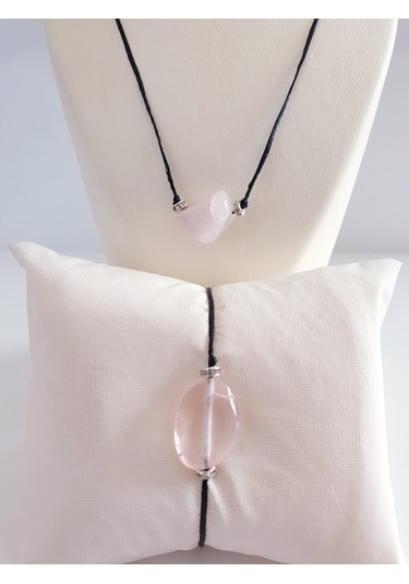 Pembe Kuvars Doğal Taşlı Kolye ve Bileklik Takı Seti