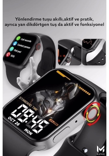 Konuşma Özellikli Smart Watch 7 Akıllı Saat Su Geçirmez Yan Tuşlu Köşeli Yeni Alüminyum Kasa Siyah