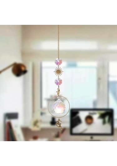 Lijinxu Kristal Asılı Güneş Kolye Işık Alıcı Kolye Ev Dekor Sarı