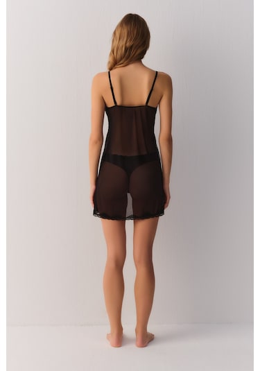 Suwen Dark Romance Dantelli Kısa Gecelik St4455613012 Siyah