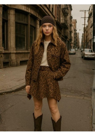 Kız Çocuk Süet Asimetrik Kesim Kemerli Tasarım Etek-16290 Kahverengi