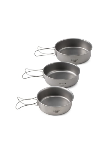 Lixada 3 Adet Titanyum Kase Seti Ultralight Titanyum Yemek Gri