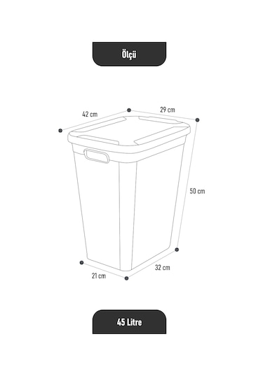 İronika Slim Kapaklı Dekoratif Kirli Çamaşır Sepeti 45 Litre - Siyah Siyah