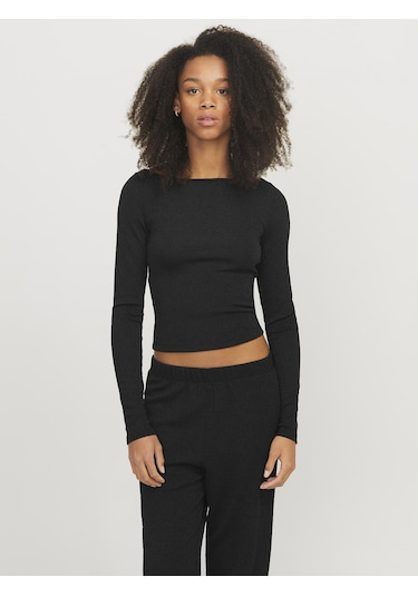 Jack & Jones Kadın Simli Kumaş Crop Top - Sigga Black