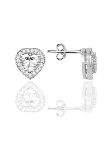 Gümüş Rodyumlu Zirkon Taşlı Kalp Kolye Küpe Ve Yüzük Üçlü Set