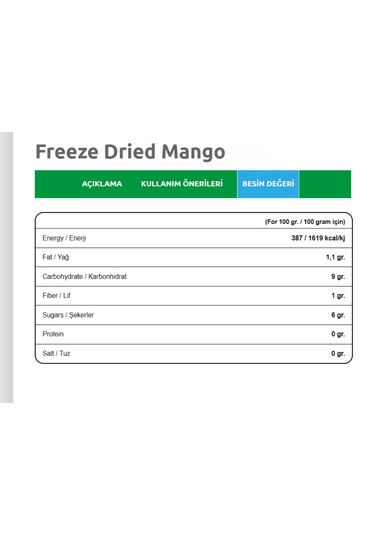 Freezeva Dondurularak Kurutulmuş Mango 15 Gr Freeze Dried Mango- Mango Kuru Meyve Cipsi 15 G