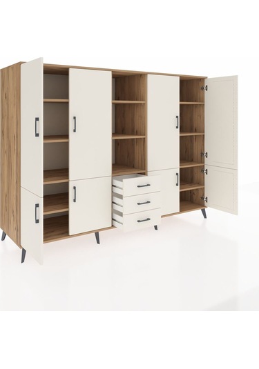 Kronos Dolap 11 Raflı 3 Çekmeceli 8 Kapaklı 220x59x163 Çam-aytaşı Çam-aytaşı