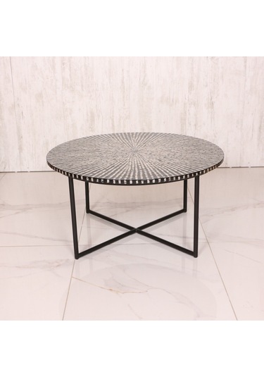 Boğaziçi Sedefli Demir Ayaklı Sehpa 82x47 Cm Siyah