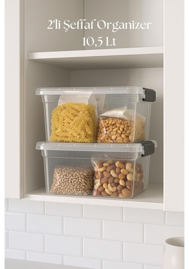 2 Li Şeffaf Saklama Kutusu & Düzenleme Kutusu 10,5 Lt Şeffaf