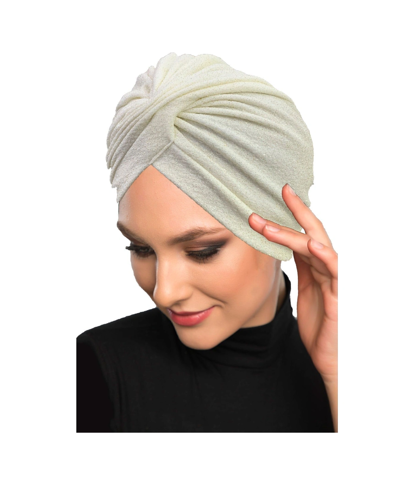 Çapraz Fukuro Simli Astarlı Krem Hazır Türban Tesettür Abiye Bone Krem