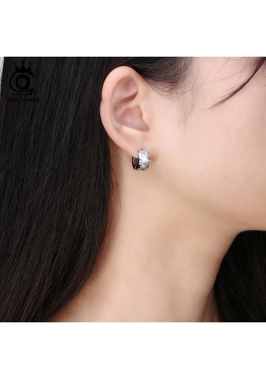 Gümüş Paslanmaz Çelik Küçük Daire Küpe Kaplamalı Parlak Cz Punk Rock Halka Küpe Çift Küpe İçin